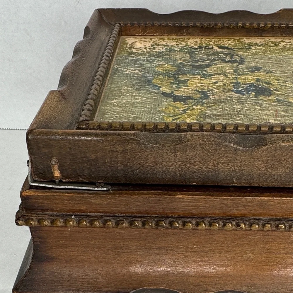 Antique Floral Framed Mirrored Dresser Box